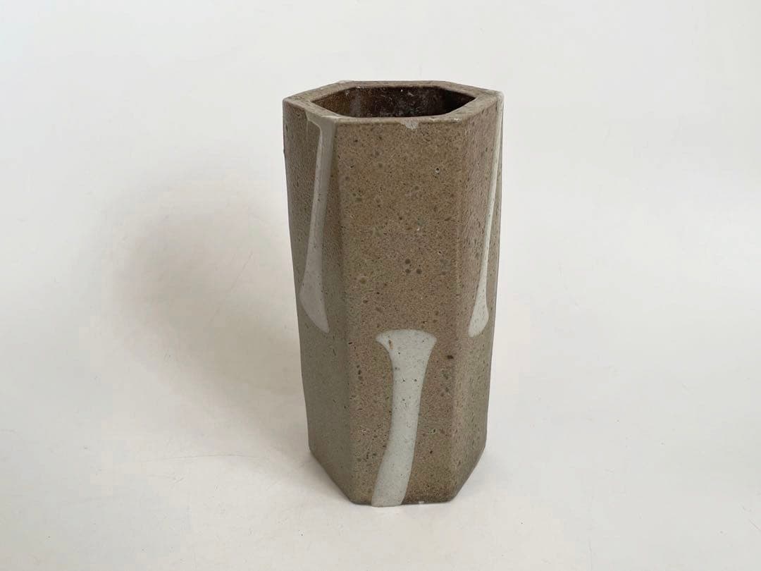 陶芸家　濱田庄司　？　塩釉　六角花入　筒花入　　流掛　個展出品作　益子　民芸