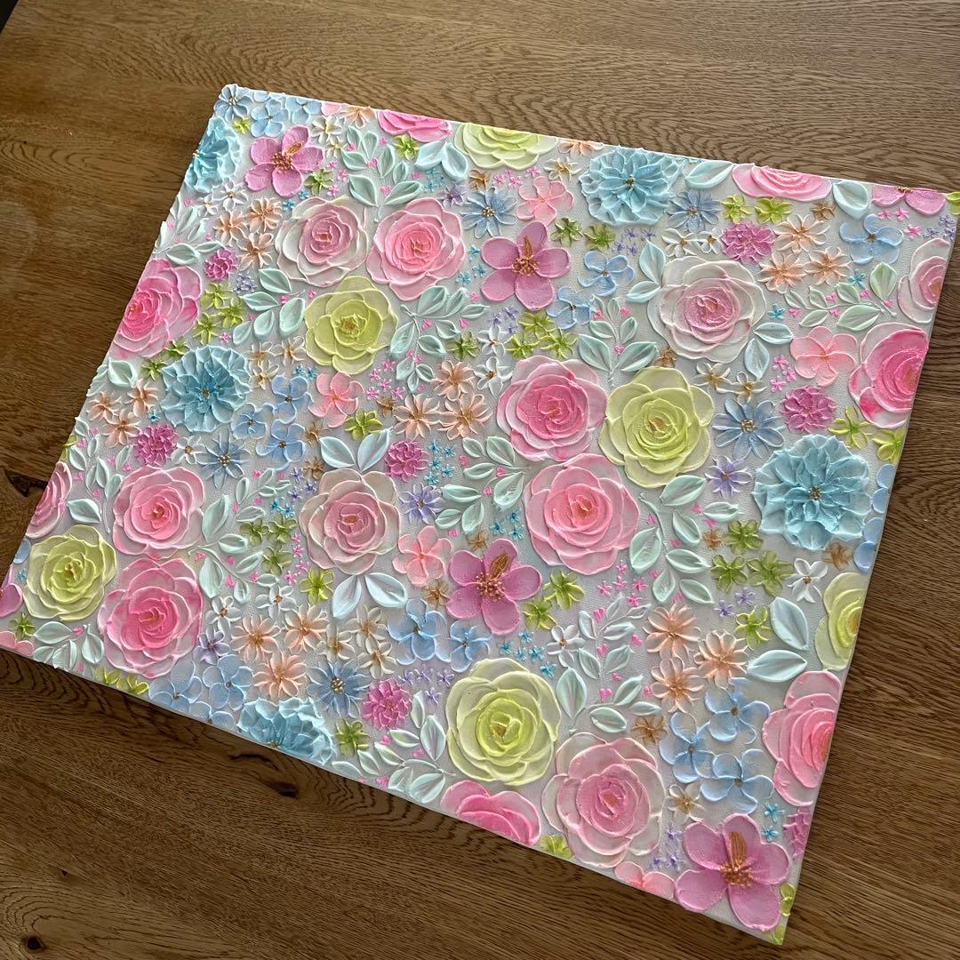 立体的花柄　アクリル絵画 テクスチャーアート フランフラン フラワー　ボタニカル