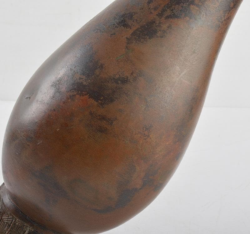 亀文堂造　古銅　饕餮文　双耳花生　共箱　M　R4781