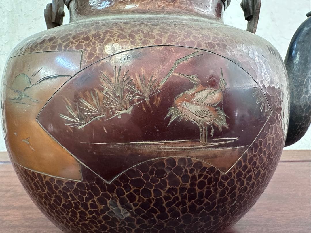 山川堂製　銅製　やかん　職人手作り　アンティーク銅本体は槌目して作られ　茶道