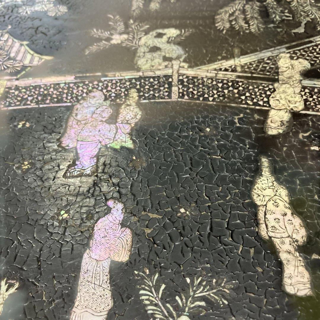 螺鈿細工　平卓　香炉台　花台　飾り台　木製　中国古玩　唐物　人物　骨董品