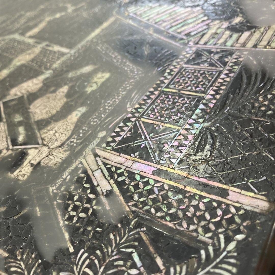 螺鈿細工　平卓　香炉台　花台　飾り台　木製　中国古玩　唐物　人物　骨董品