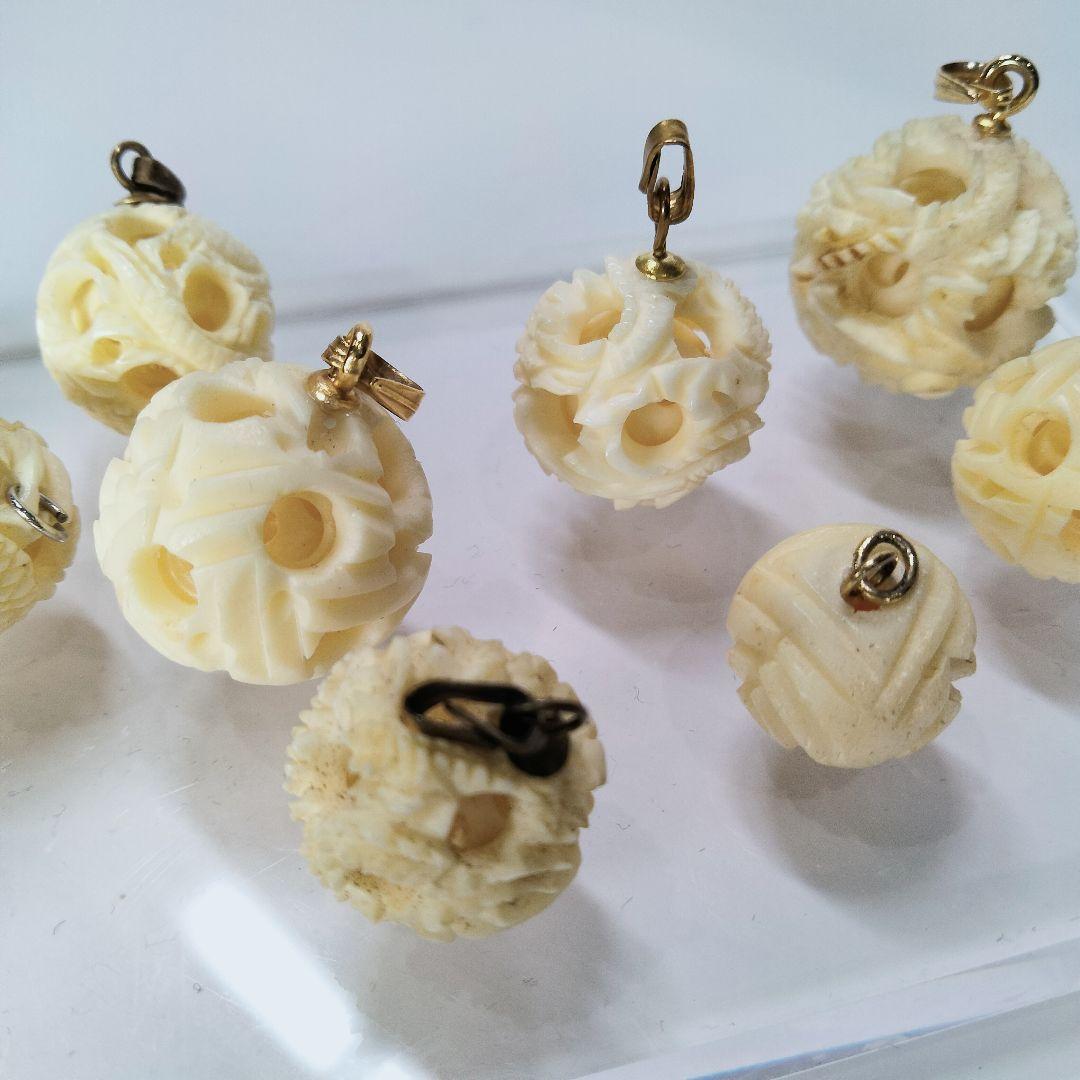 Y1253-1 高級彫刻 天球 ペンダントトップ 10点 総重量28.9ｇ