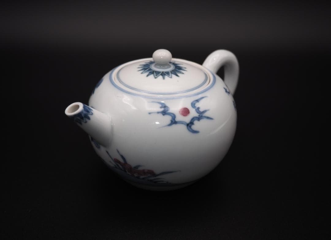 初代三浦竹泉作 青華着色松画 急須 共箱