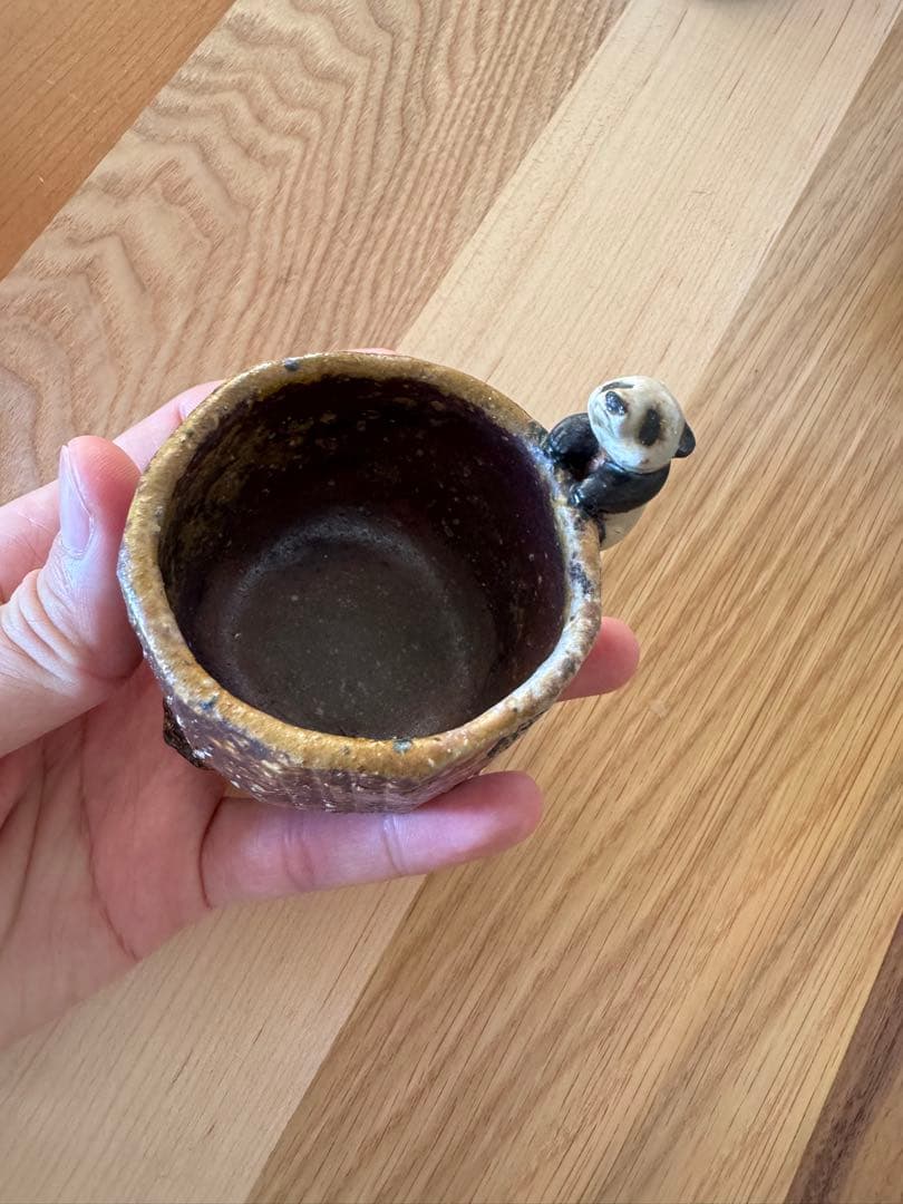備前焼　森脇弘行　パンダ　三足ぐい呑　備前　陶器　茶具　湯呑み