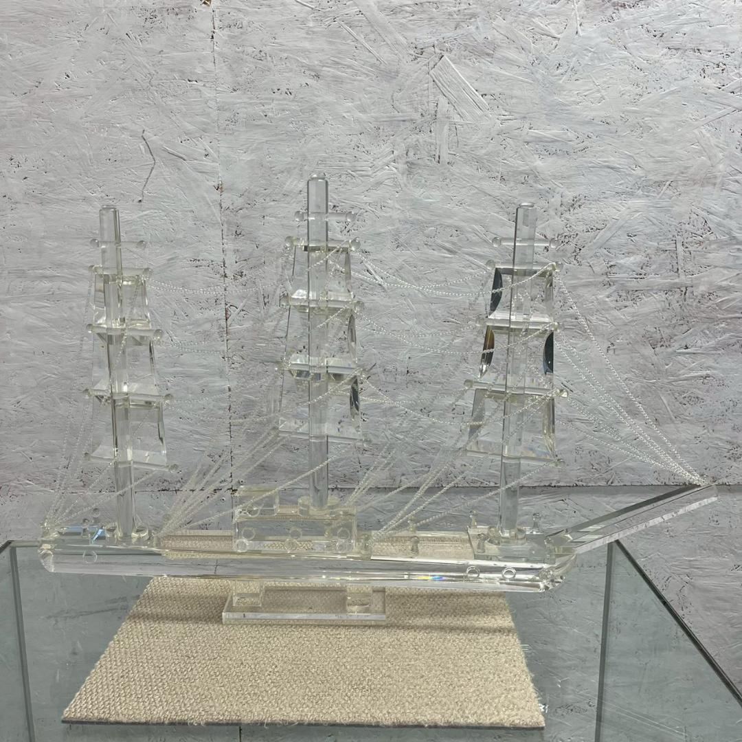 【直接引取限定】 ガラス帆船 ケース付き 置物 模型 オブジェ A1062