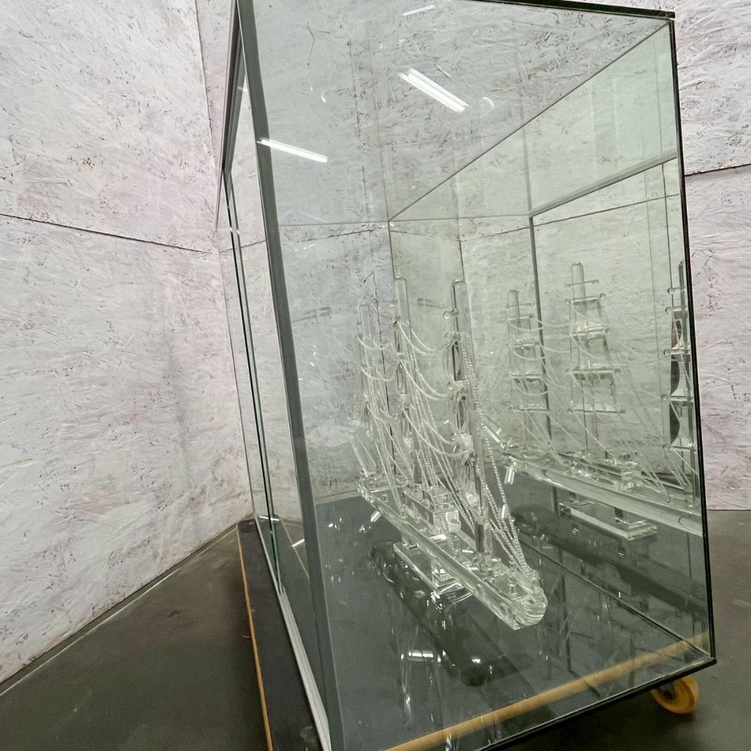 【直接引取限定】 ガラス帆船 ケース付き 置物 模型 オブジェ A1062