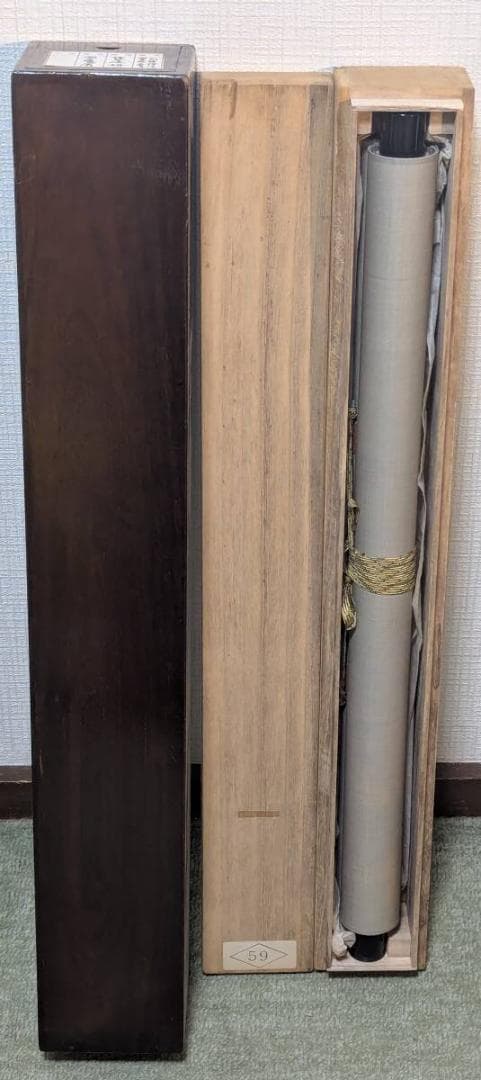 【真作】掛軸　墨椿図　力強い筆致の禅画風　余白美　二重箱入（合箱）　T199