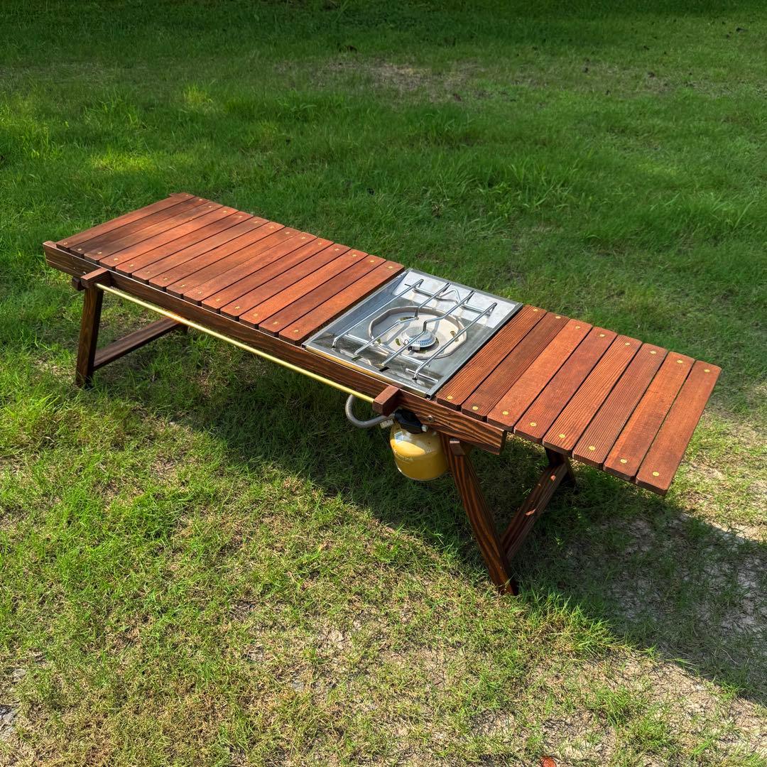 折りたたみローテーブル キャンプテーブル フラットバーナーigtテーブル真鍮ギア