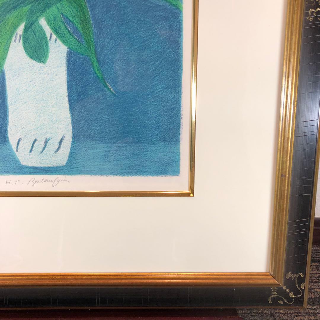 ボンコンパン　「百合の花束」 リトグラフ　作家直筆サイン入り　額縁付絵画　美品