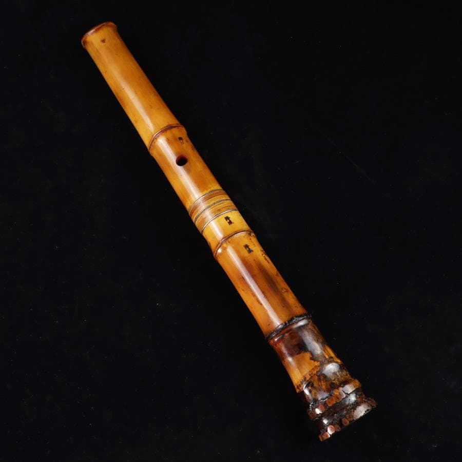 Y3273-3 琴古流 尺八 隆風銘 銀三線 全長48㎝ 竹製 　EE