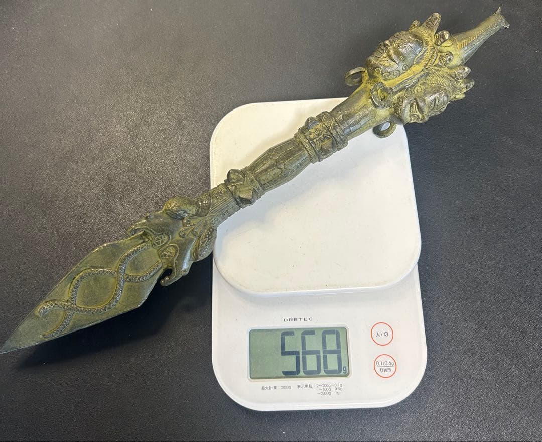 西藏チベット古銅三面馬頭金剛降魔杵 縁起物　工芸品 美術品 風水置物 旧家蔵出し