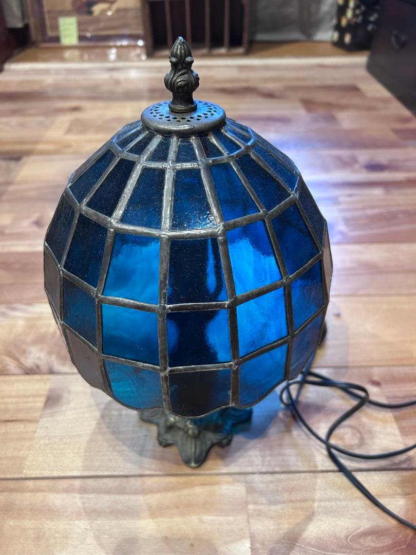 【在庫整理特価】青いステンドグラス　ヴィンテージ テーブルランプ 昭和レトロ