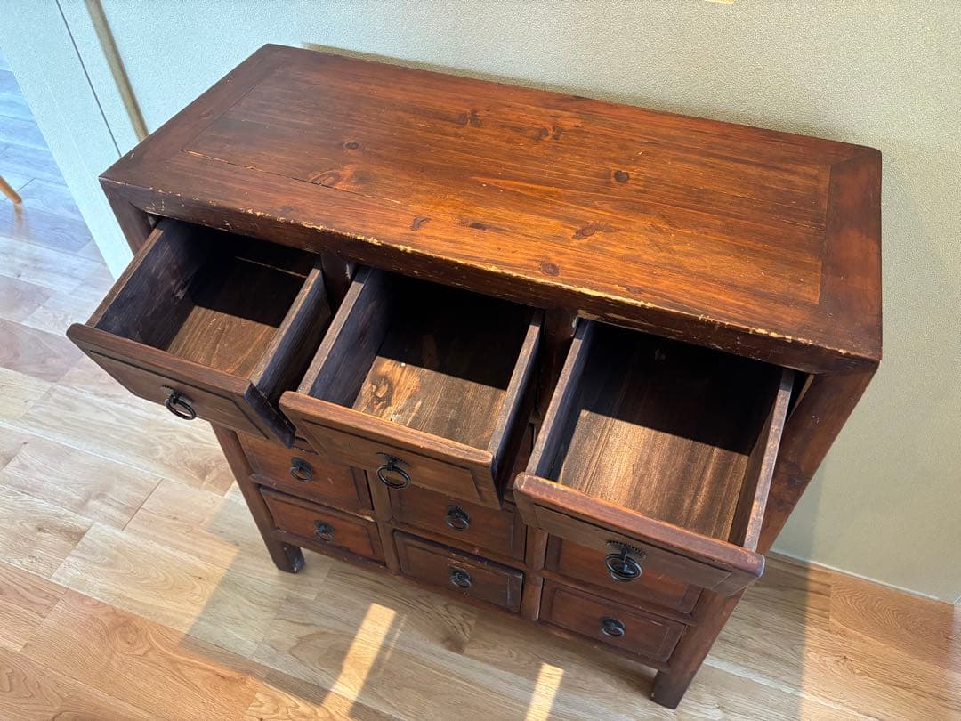 木製アンティークタンス 12引き出し ダークブラウン