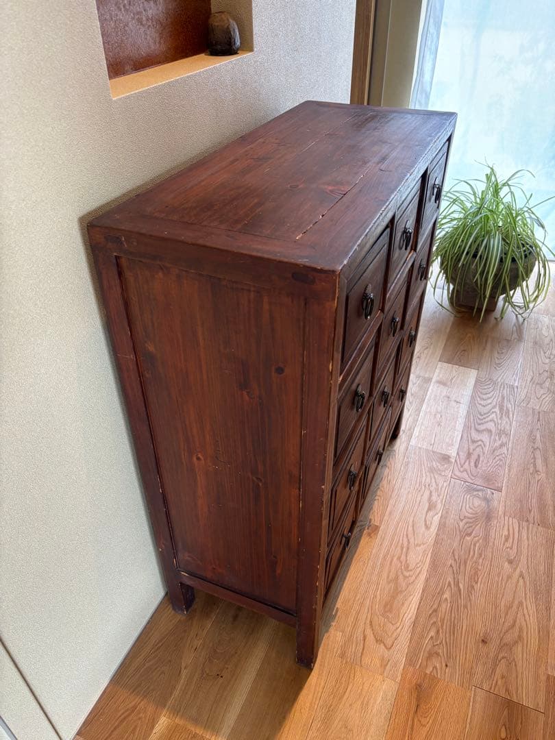 木製アンティークタンス 12引き出し ダークブラウン