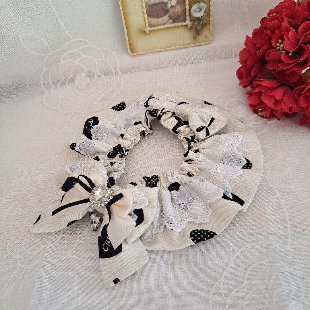 幅広シュシュバレンタインハート柄(ホワイト)わんちゃん猫ちゃん用