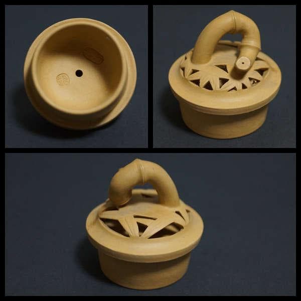 中国宜興 名工 範澤春作 細工透かし彫り『竹彫鏤空』 造形紫砂壺 朱泥急須