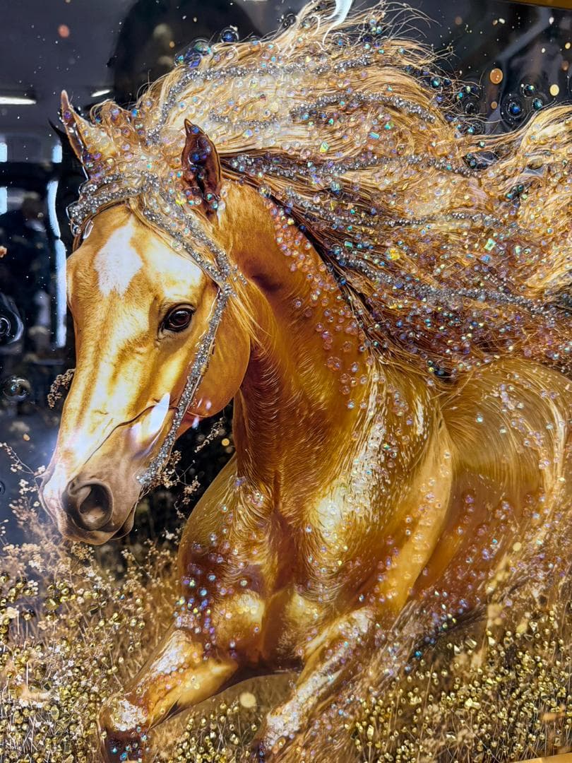 アートパネル　馬　ゴールド　水晶絵　キラキラ　金運　絵　額縁　壁掛け　アート