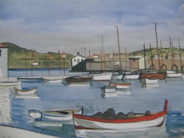 中西 利雄、滞船、希少な額装用画集より、美品、新品額装付