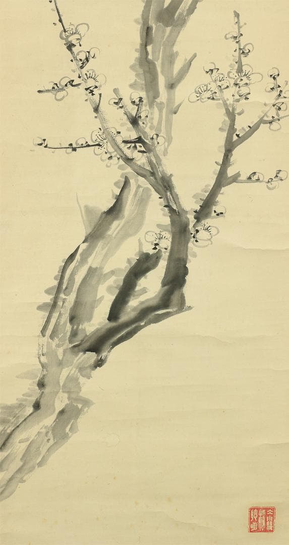 江上瓊山 掛軸 水墨画 梅図 肉筆 紙本 合箱 南画家 書家 長崎 明治期