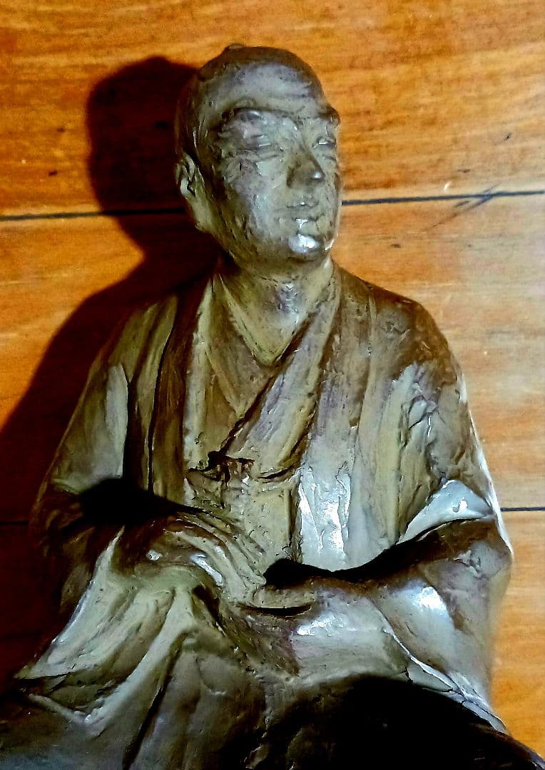 細井平洲銅像 高さ22cm 共箱付 片岡静観作 希少オブジェ