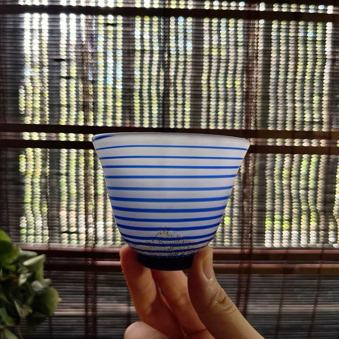 骨董　現代工芸　ガラスアート　大川　薫　スパイラル　冷茶碗　茶器　盃　酒器　２客