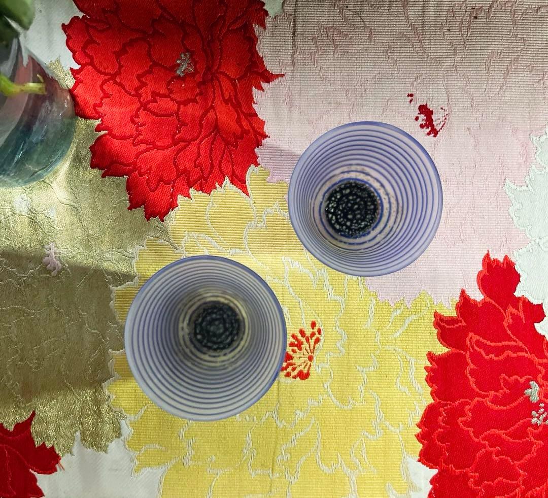 骨董　現代工芸　ガラスアート　大川　薫　スパイラル　冷茶碗　茶器　盃　酒器　２客