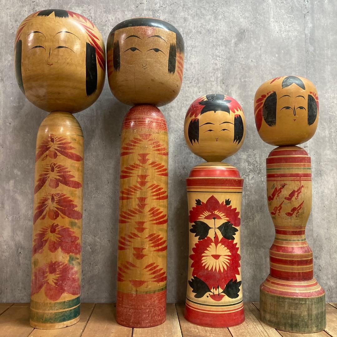 D-3 【伝統工芸品】特大あり こけし 4体セット 昭和レトロ ビンテージ 銘あ