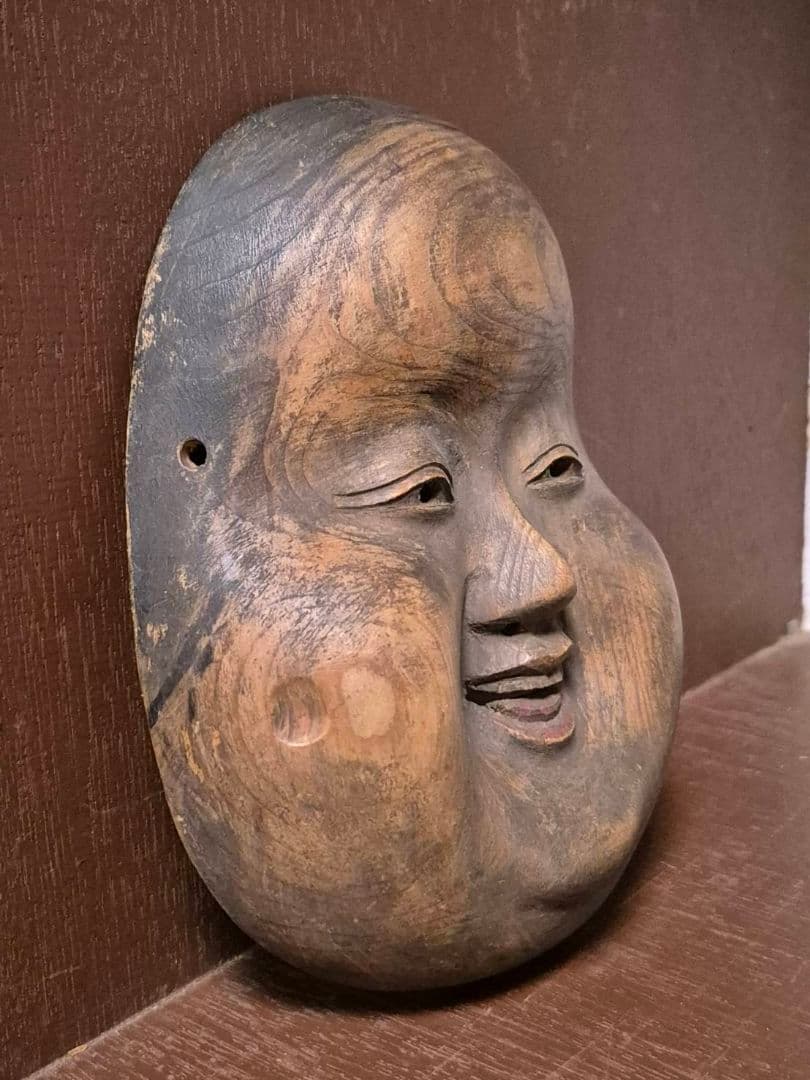 お面 おたふく おかめ　縁起面 木彫 彫刻 祭り 仮面 伝統芸能 飾り面