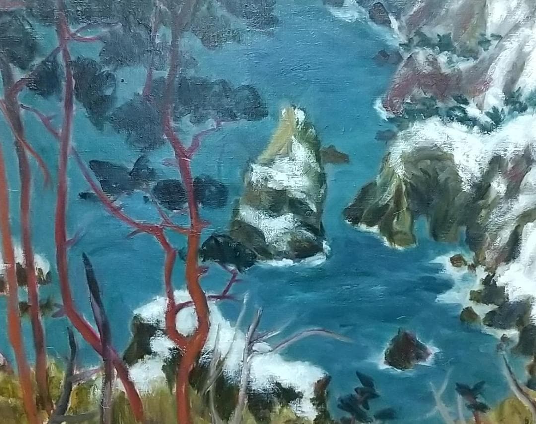 F8 「春雪北山崎」絵画 油絵 油彩画 風景画 アート