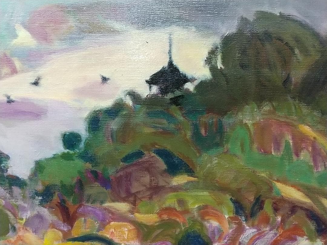 油絵「里」さと 1975 F8 油彩画 絵画 風景画 アート