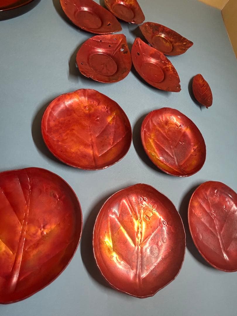 漆器セット 赤 葉の形状 12点