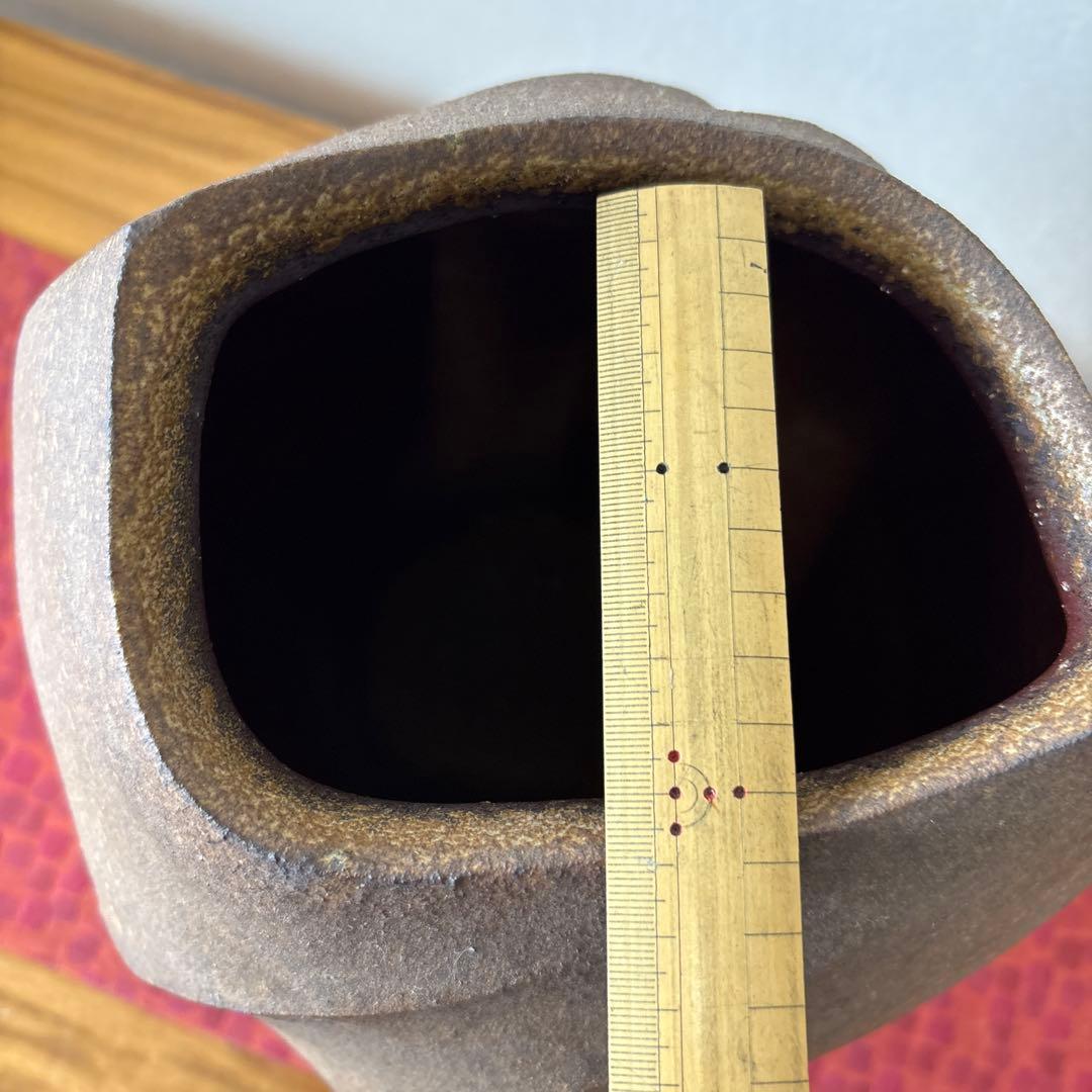 山下譲治 備前扁壷 綾線文扇壺 共箱共布栞 高さ約38ｃｍ 師(人間国宝伊勢崎淳