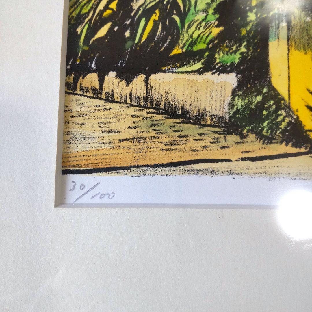 限定■直筆サイン入り■長谷謙三■風景画 水彩画リトグラフバラ馬車