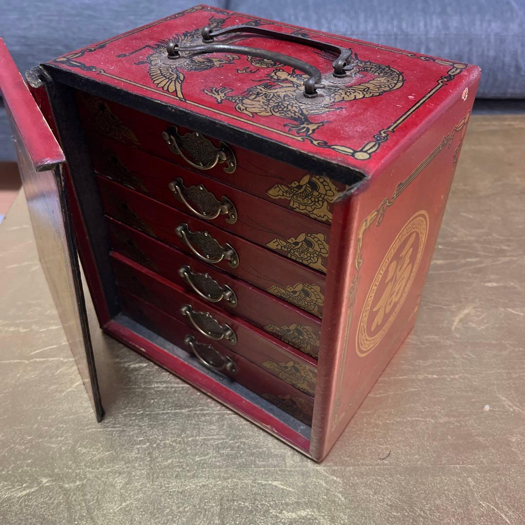 骨董 麻雀 木製 6引き出し