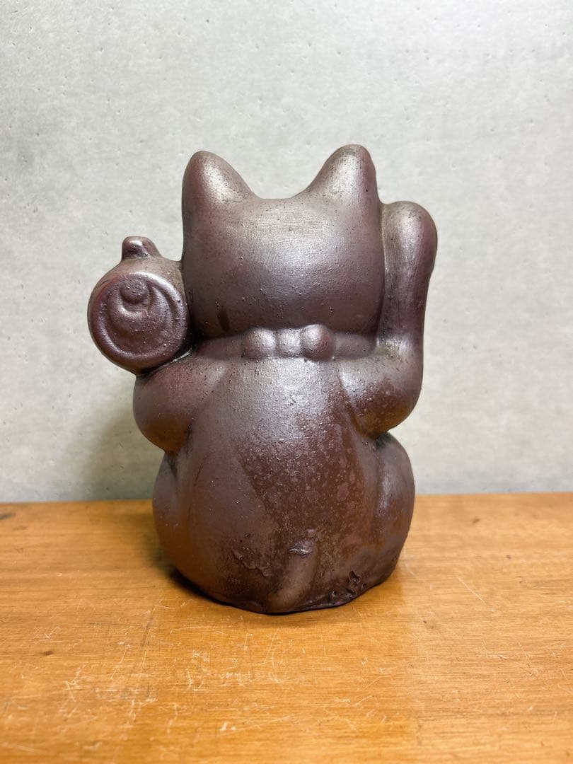招き猫　銘有　在銘　置物　備前焼　まねき猫　陶器製　古備前焼