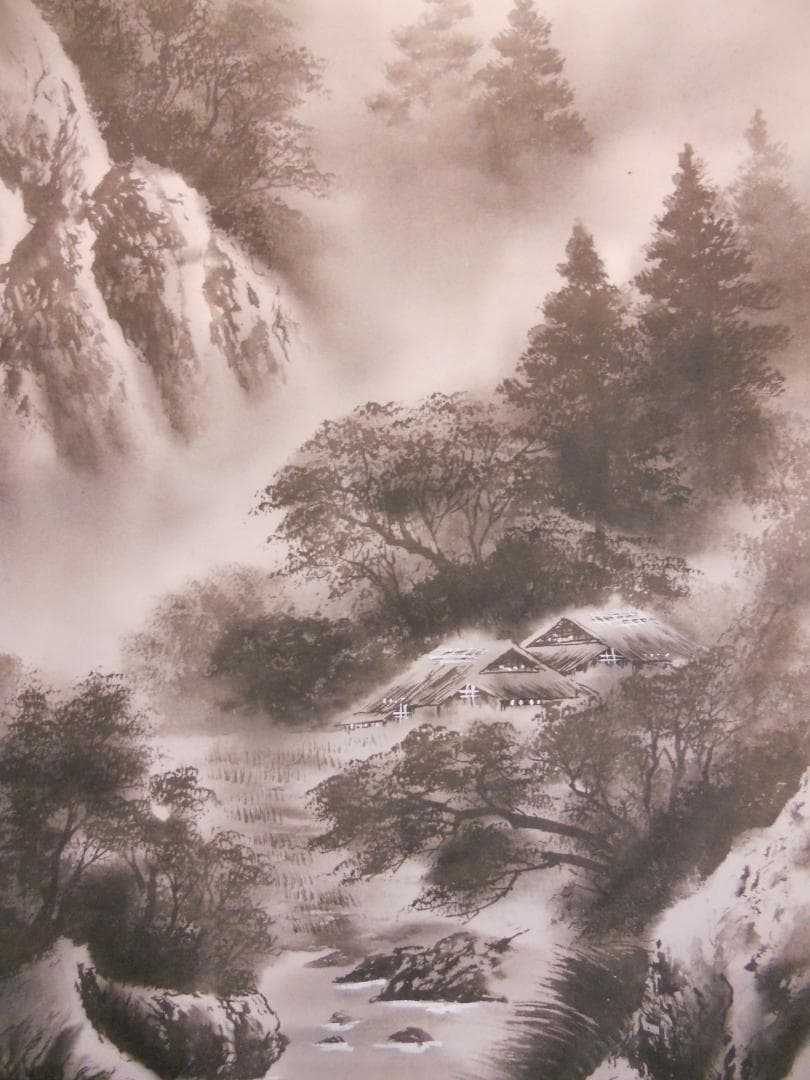 掛け軸 桂堂 水墨山水 絹本 希少 軸装 茶道具 掛軸 美品 です。