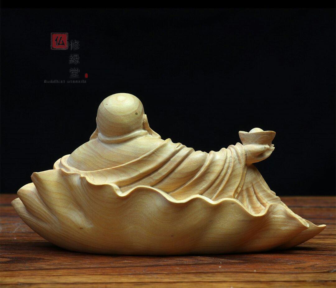 【修縁堂】極上彫 七福神 弥勒仏 布袋様 木彫り 仏像 仏教工芸品 柘植材