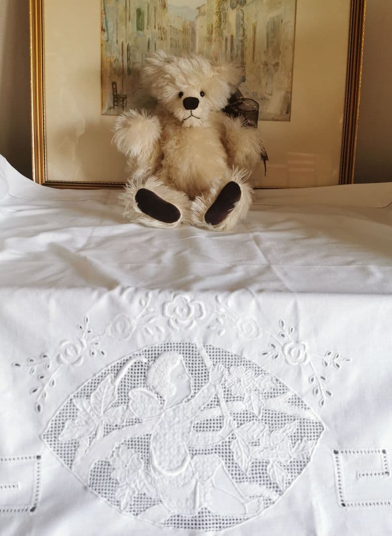 人形作家様ハンドメイド✃ヴィンテージ 毛足の長いテディベア 長髪モヘア金糸リボン