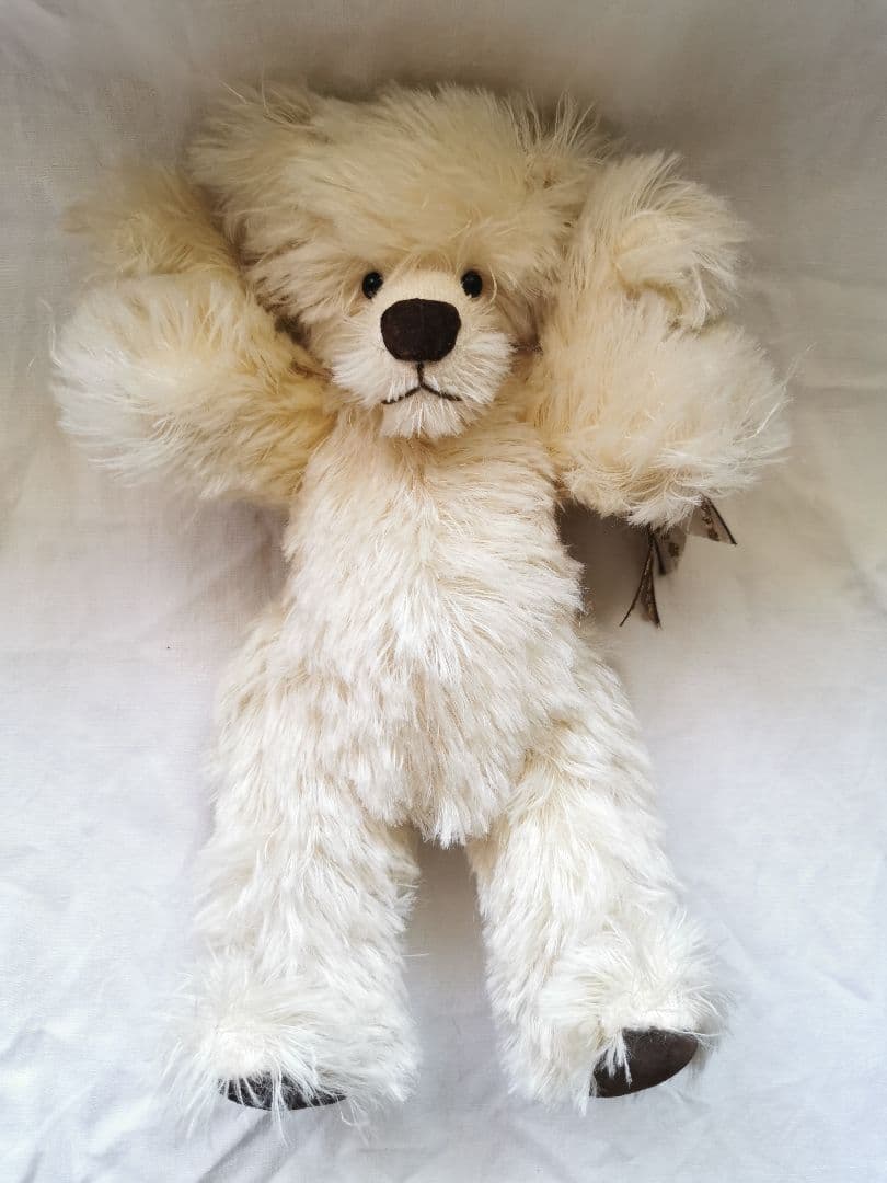 人形作家様ハンドメイド✃ヴィンテージ 毛足の長いテディベア 長髪モヘア金糸リボン