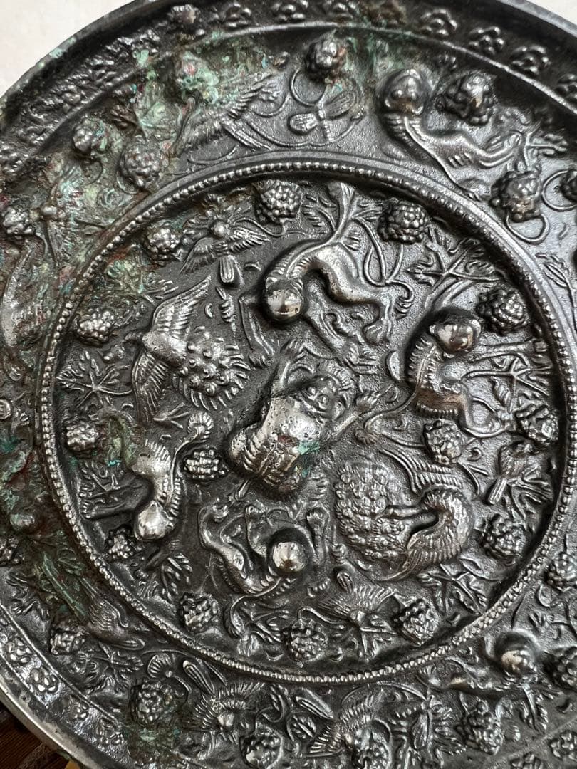 中国唐代海獸葡萄紋青銅鏡骨董青銅器古美術アンティーク　江戸　青磁コレクション
