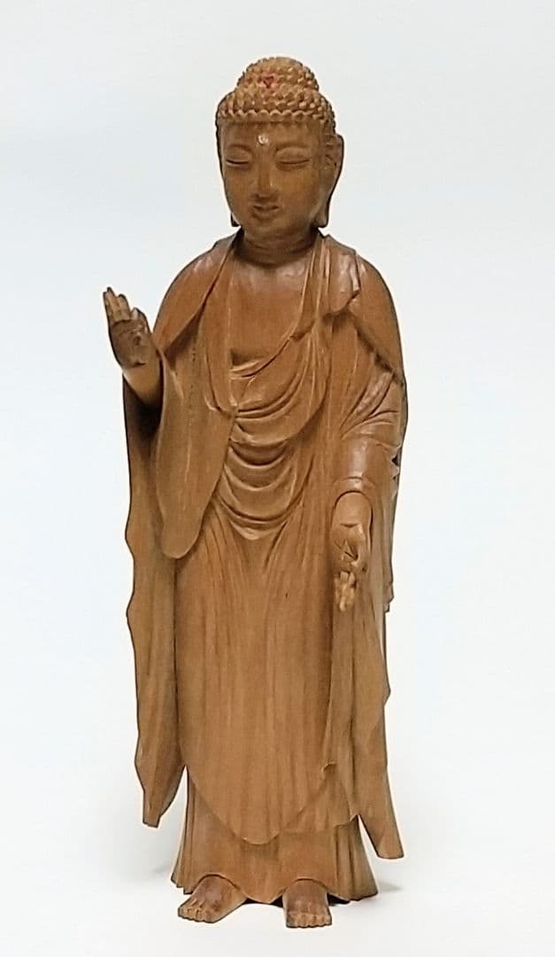 阿弥陀如来立像 5寸 像のみ #662 ◆白檀 木彫 仏像