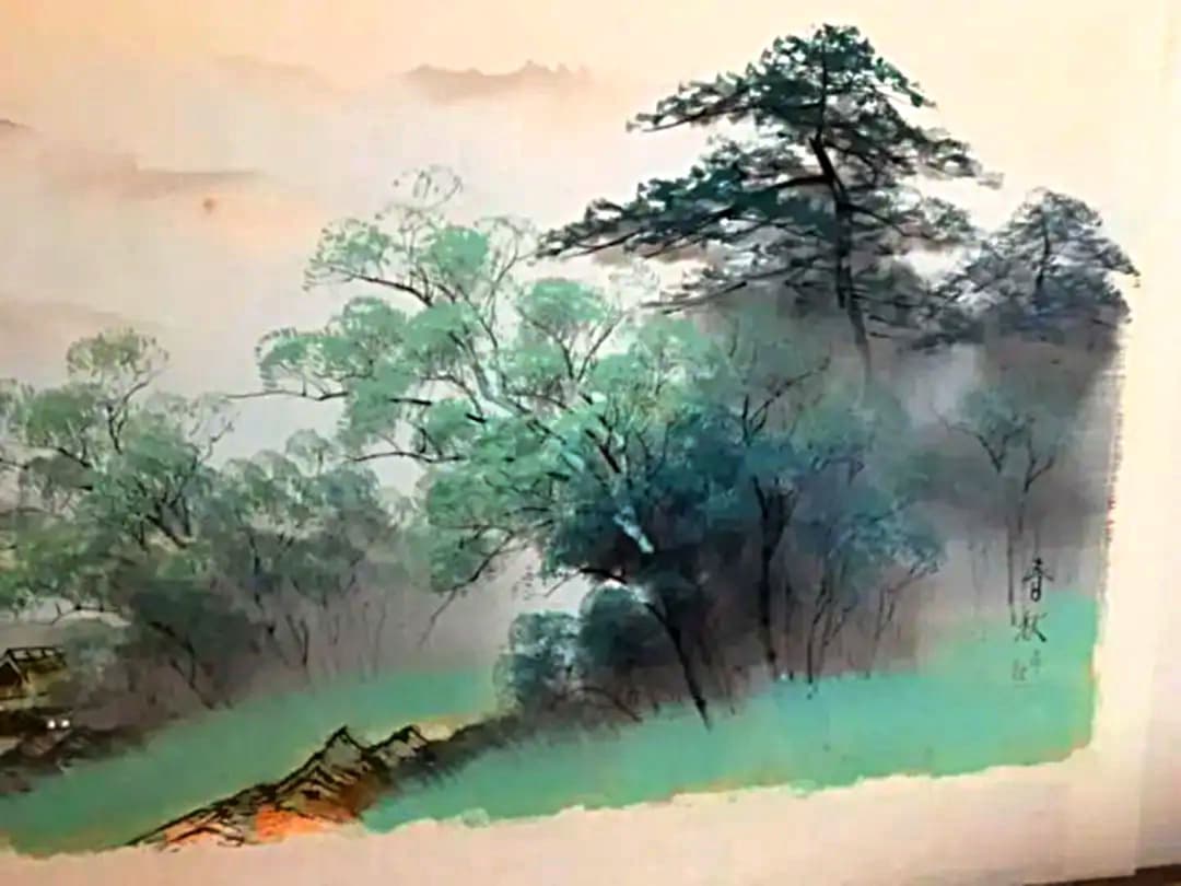 骨董品 石原春秋の風景画 「山水」鑑定書付