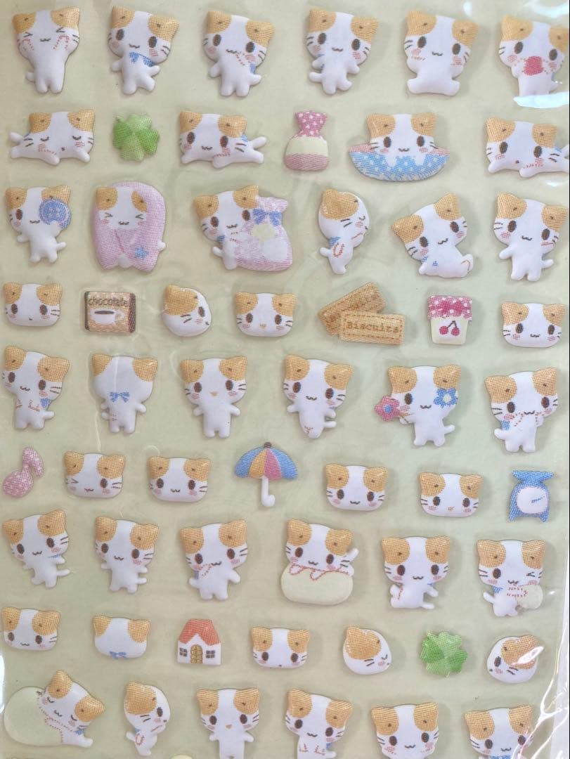 平成レトロ マシュマロみたいなふわふわにゃんこ ぷっくりシール