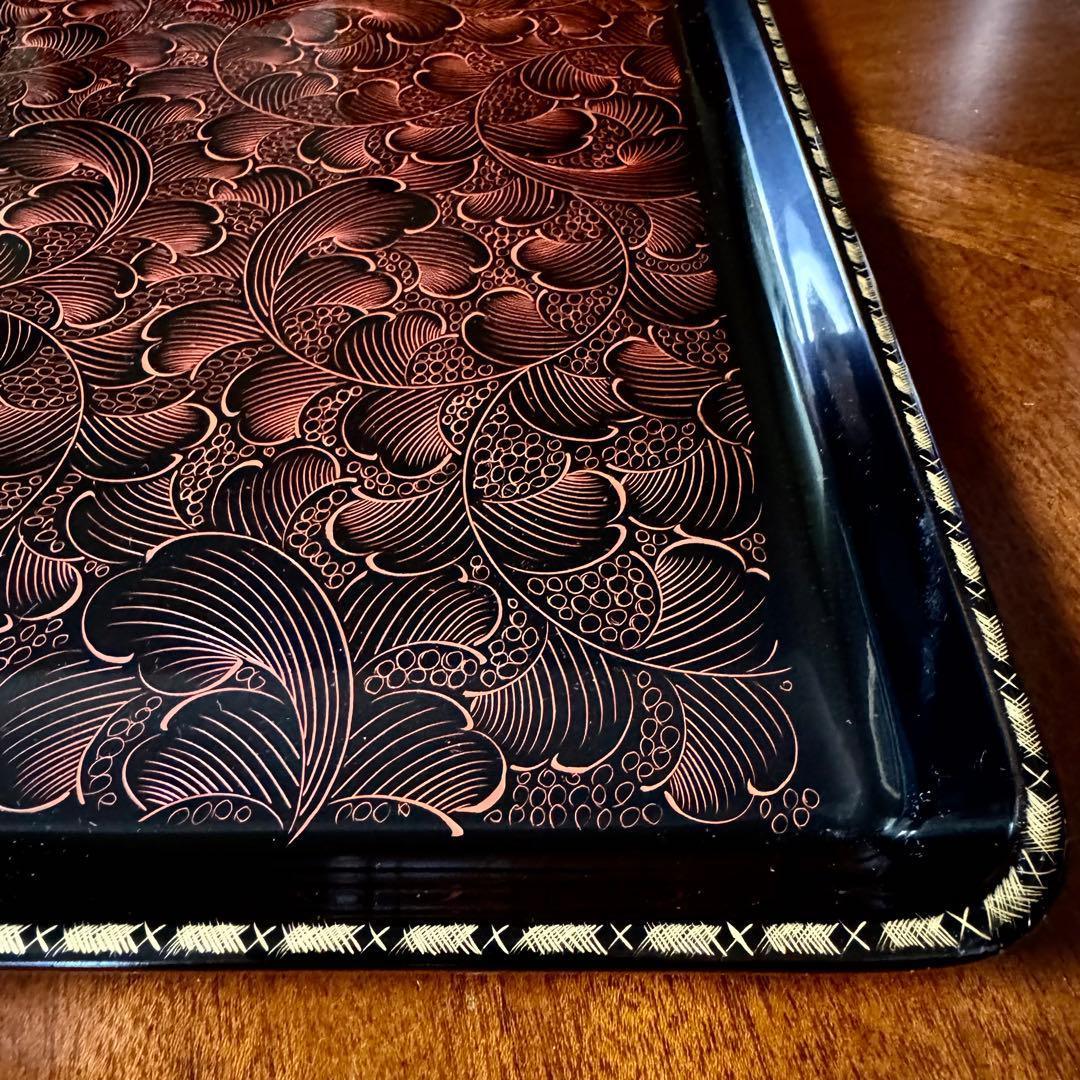 新品 輪島塗 漆 お盆 トレー うるし 伝統工芸 黒 配膳 伝統工芸 漆器