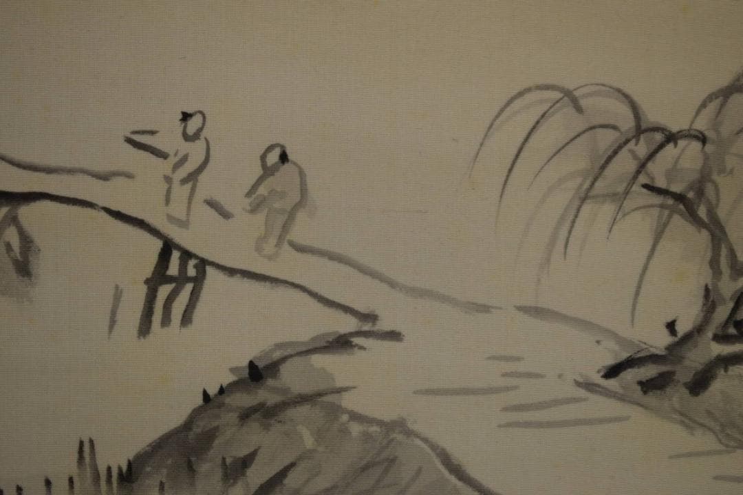 不詳/作者不詳/山水人物図/桐共箱付/布袋屋掛軸HG-23