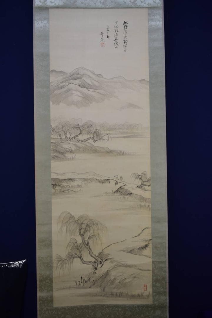 不詳/作者不詳/山水人物図/桐共箱付/布袋屋掛軸HG-23