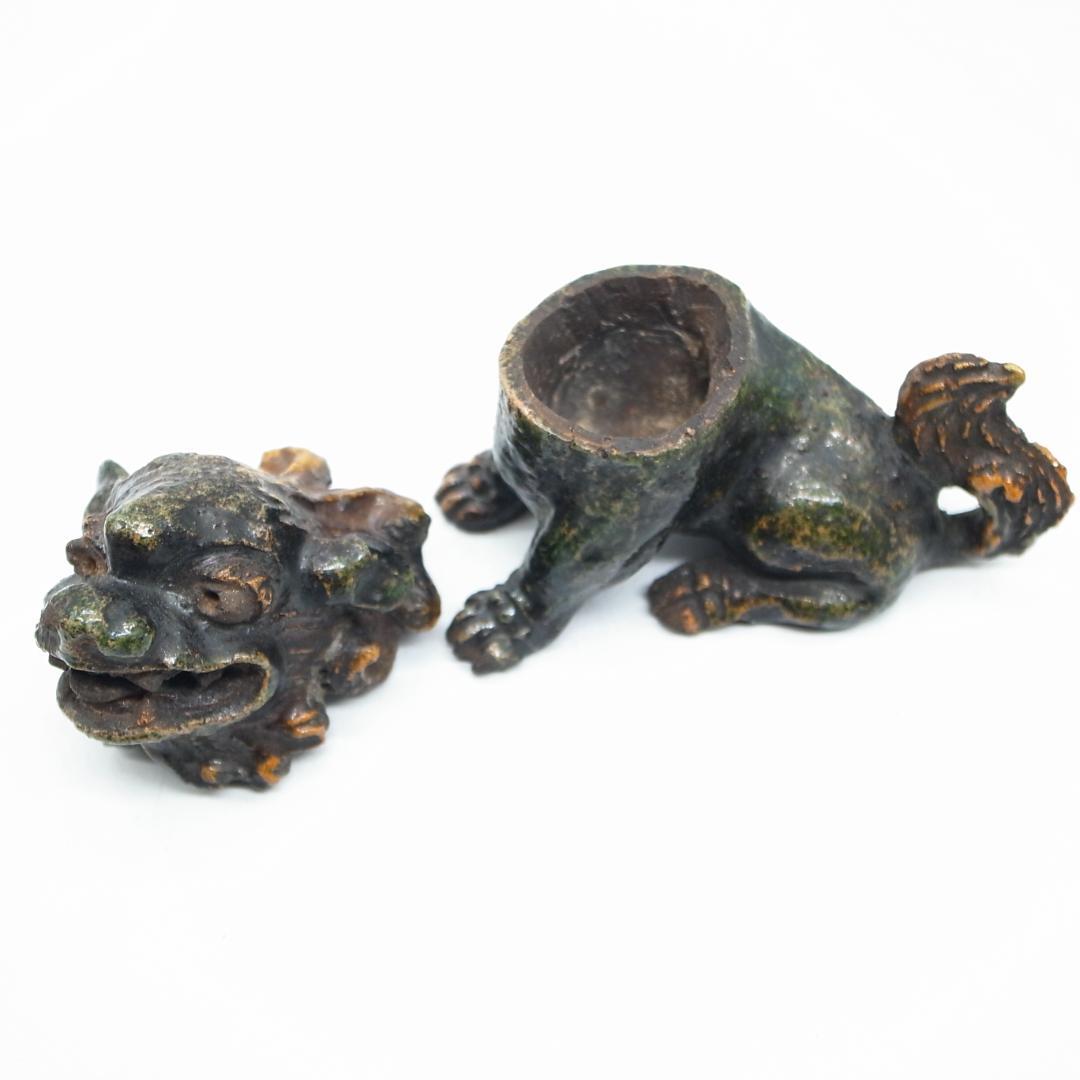 源内焼　獅子香炉　銘　鳩渓