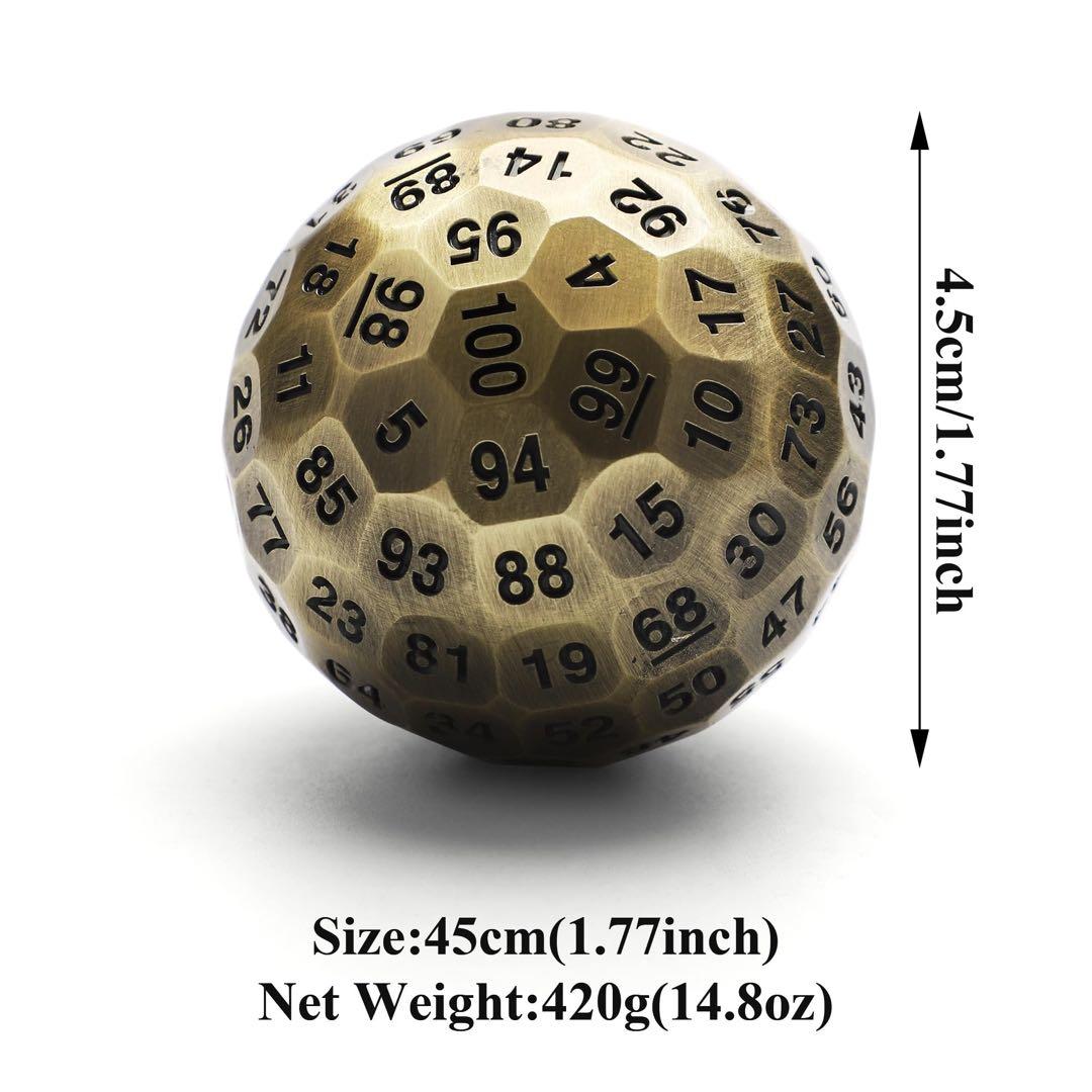 ❣️ 100面メタルダイス ロールプレイングサイコロ 1.97インチ 金色