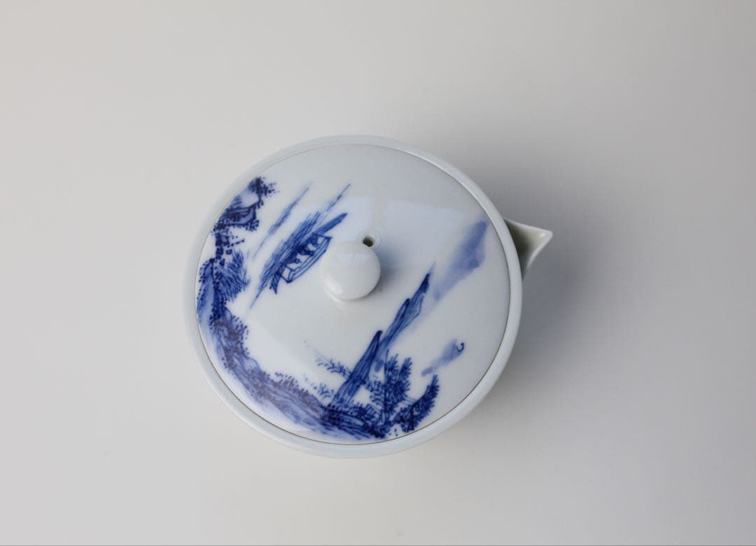 平安　春峰　染付　煎茶器　宝瓶　漢詩　茶碗　湯冷まし